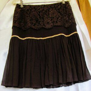 Anne Klein 100%Silk Skirt Size 4 Midi , Lined ,Lace,Brown